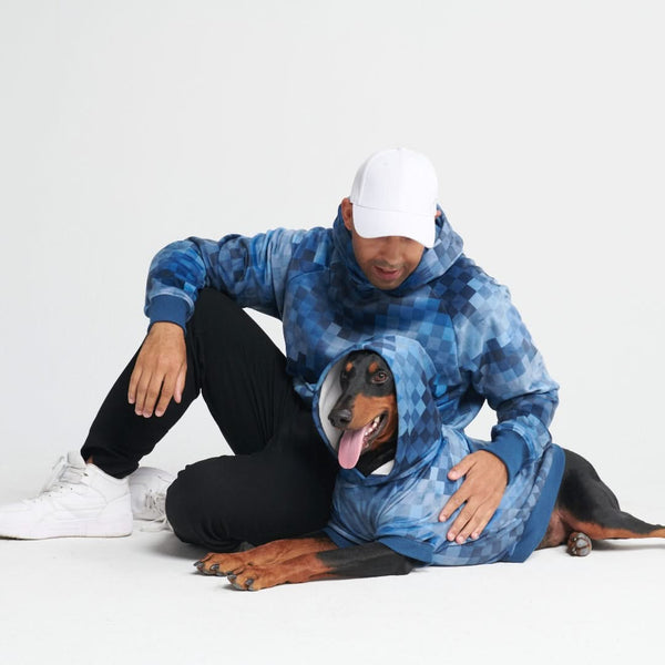 Blue Checkered Gradient Human Hoodie