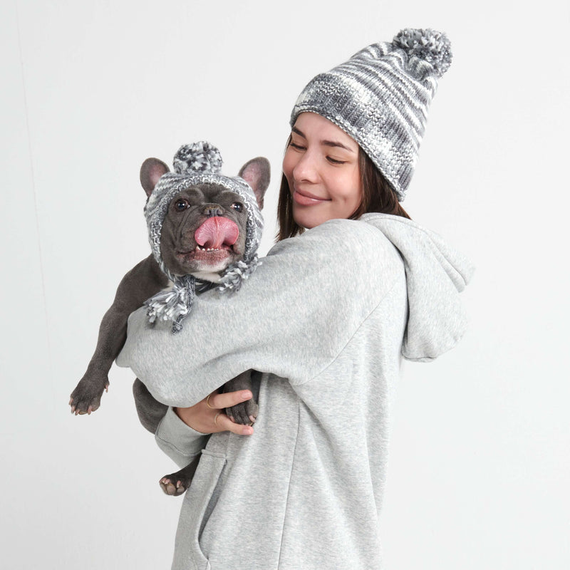 Knit Pom Pom Dog Beanie Hat - Salt and Pepper