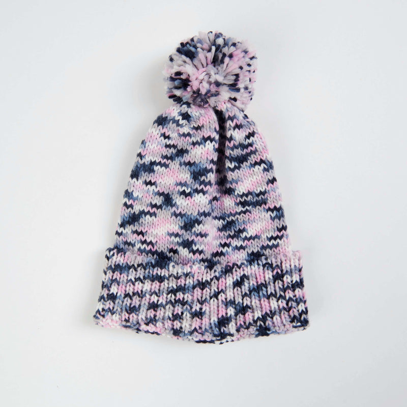 Human Pompom Hat - Pink Grey Navy