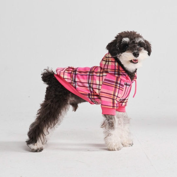 Pink Plaid Dog Hoodie