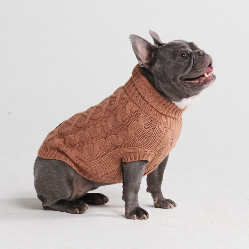 Cable Knit Dog Sweater - Brown