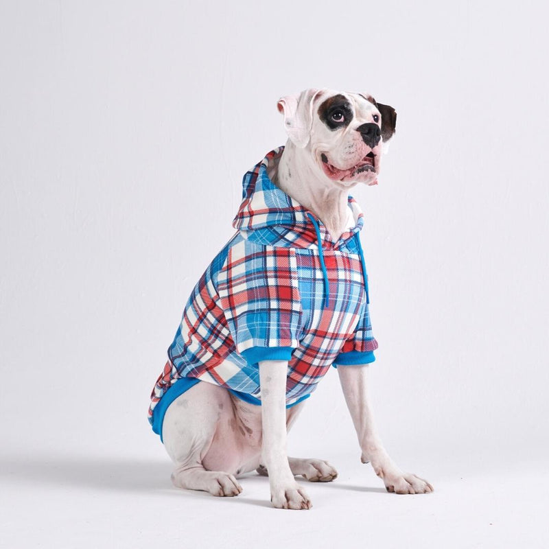 Blue and Red Plaid Dog Hoodie