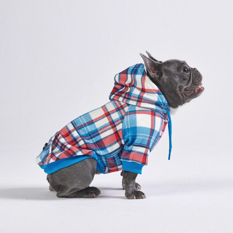 Blue and Red Plaid Dog Hoodie (SIZE S)