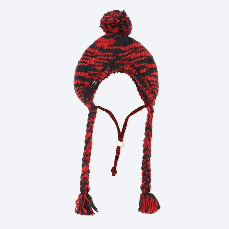 Knit Pom Pom Dog Beanie Hat - Red & Black